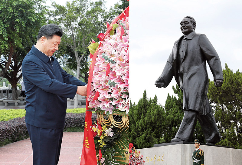 2020年10月14日，習(xí)近平總書(shū)記向深圳蓮花山公園鄧小平同志銅像敬獻(xiàn)花籃。